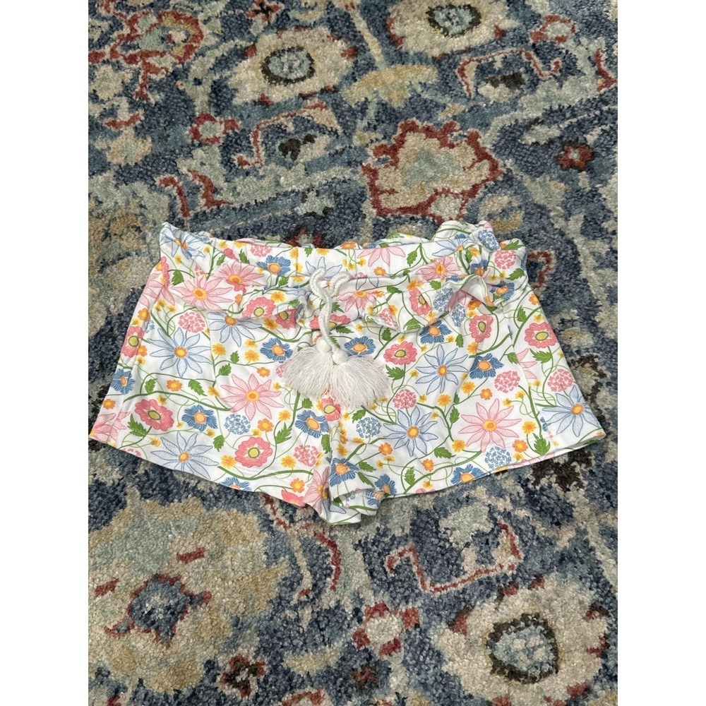 Bella Bliss Pima Cotton Shorts Girls Size 4 White Floral Tassel EUC